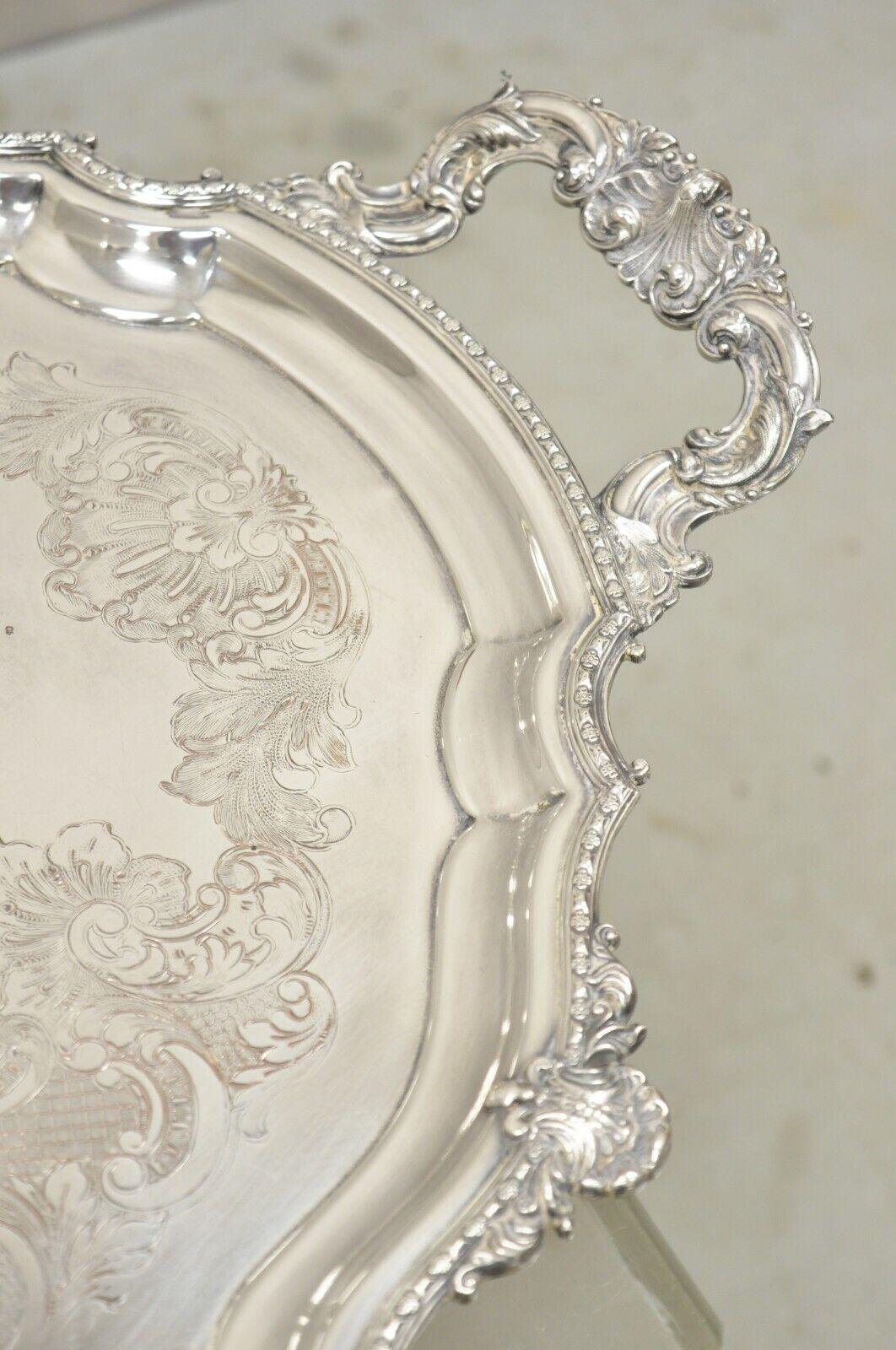 Antique English Victorian Silver Plated Ornate Oval Serving Platter Tray For Sale 8