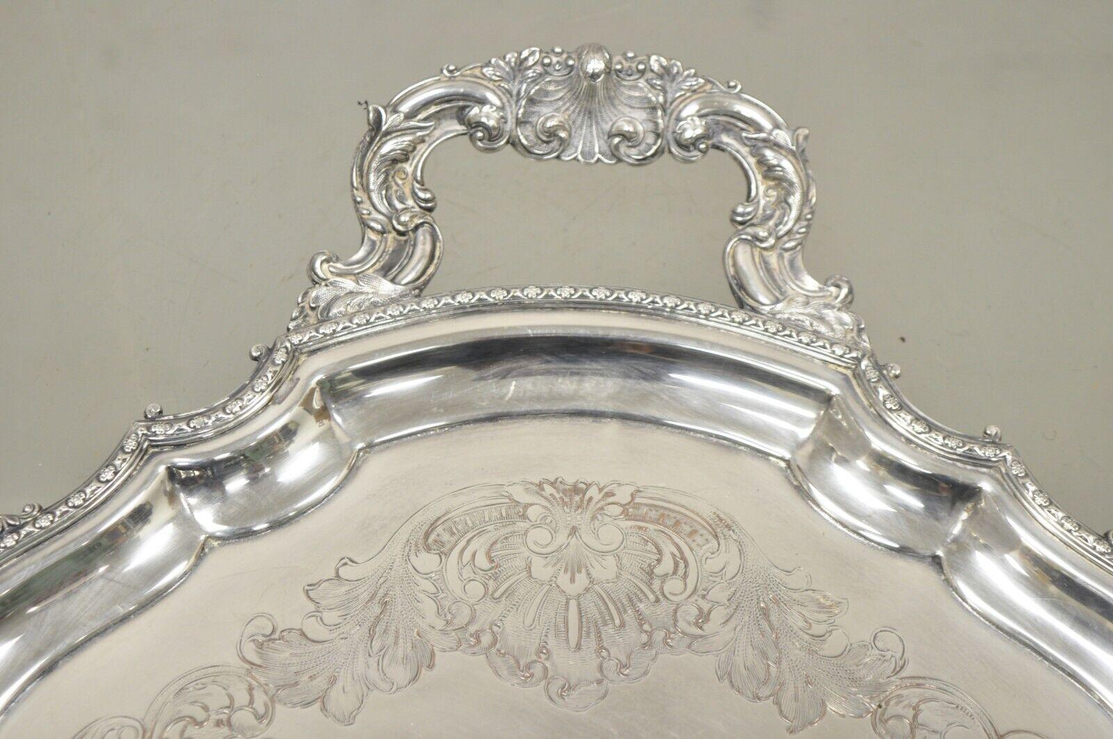Antique English Victorian Silver Plated Ornate Oval Serving Platter Tray In Good Condition For Sale In Philadelphia, PA