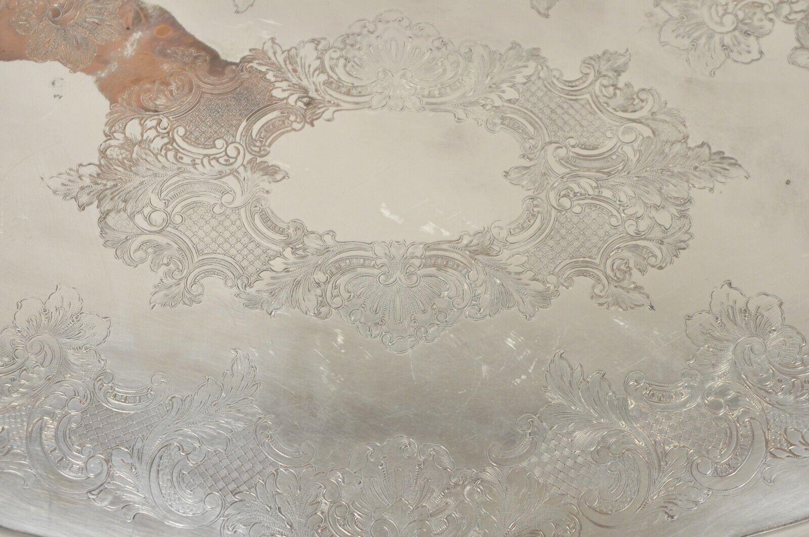 Antique English Victorian Silver Plated Ornate Oval Serving Platter Tray For Sale 2