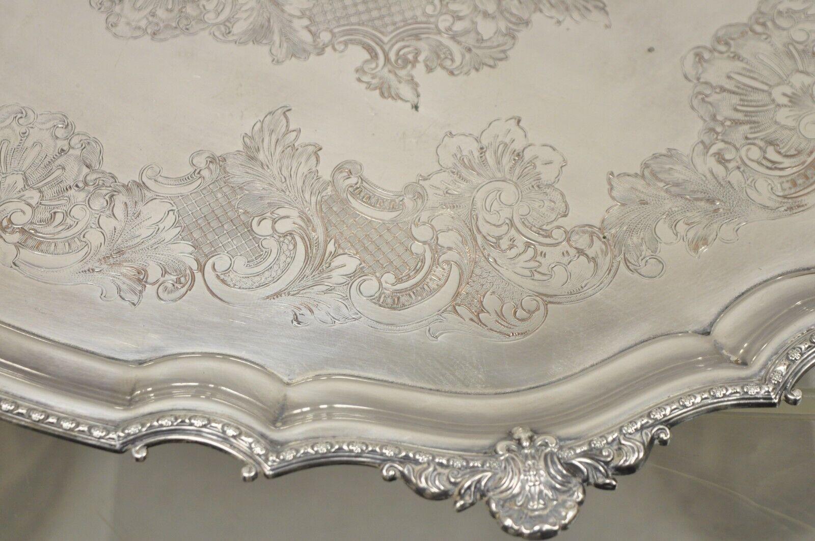 Antique English Victorian Silver Plated Ornate Oval Serving Platter Tray For Sale 4