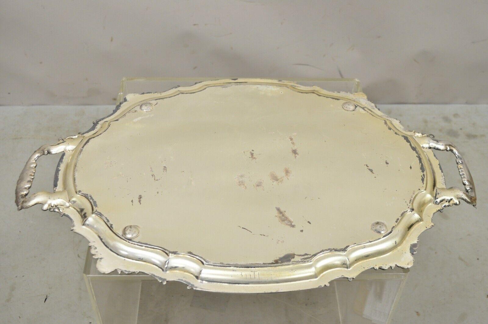 Antique English Victorian Silver Plated Ornate Oval Serving Platter Tray For Sale 5