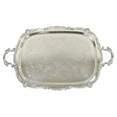 Vintage English Victorian Silver Plated Ornate Twin Handle Bar Tray by BSC