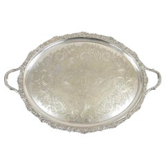 Antique English Victorian Silver Plated Oval Serving Platter Tray "RDD" Monogram