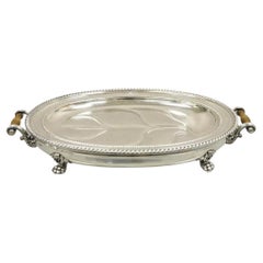 Antique English Victorian Silver Plated Paw Foot Meat Cutlery Chaffing Dish Tray