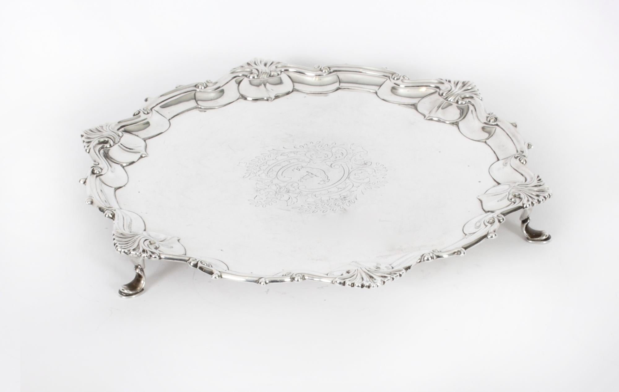 Antique English Victorian Silver Plated Salver 19th Century For Sale 7