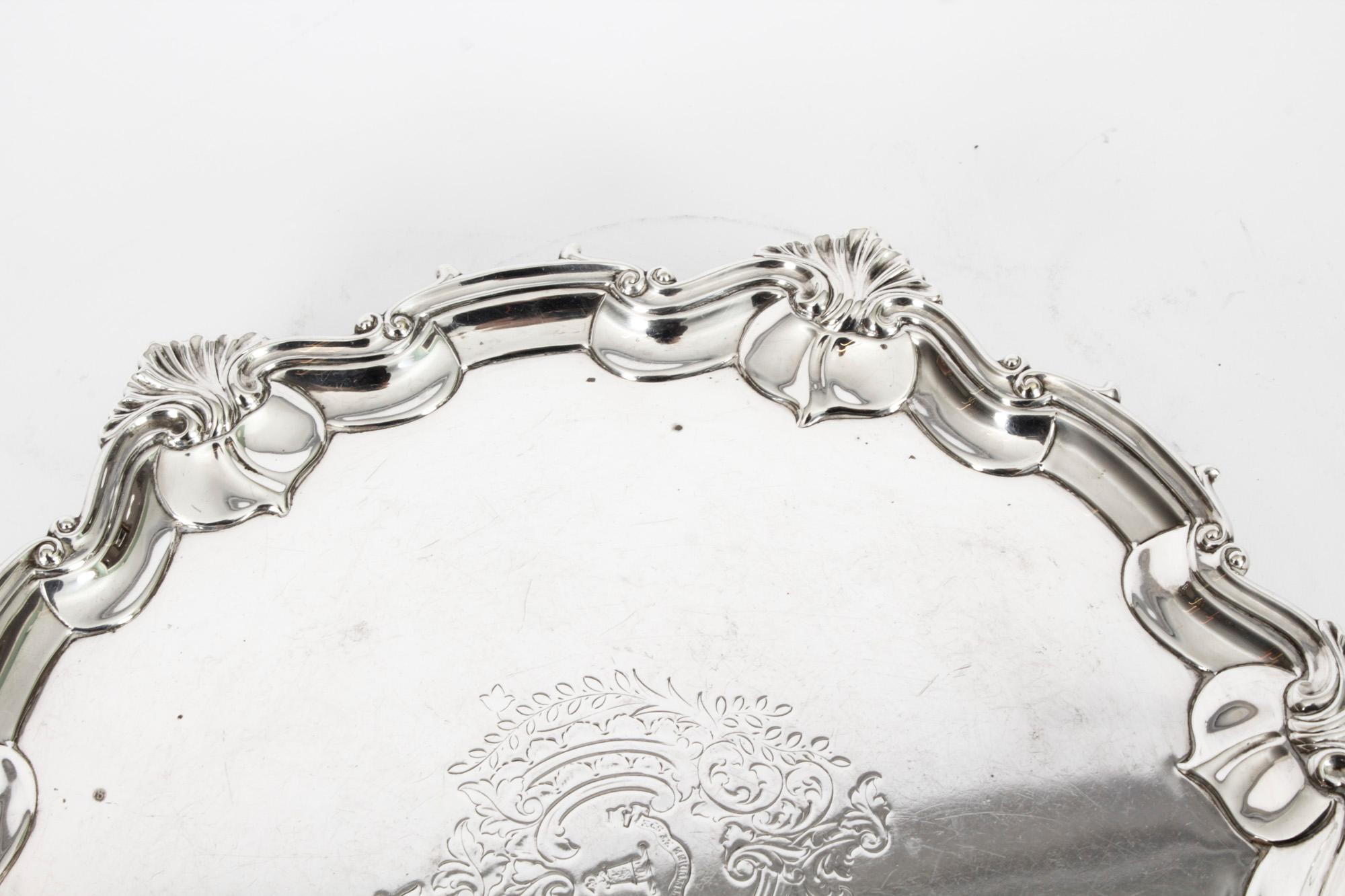 Mid-19th Century Antique English Victorian Silver Plated Salver 19th Century For Sale