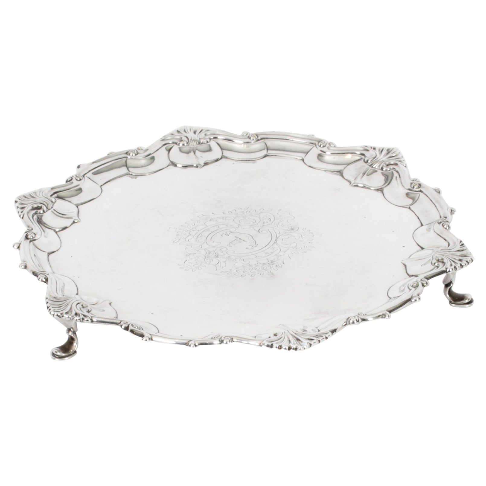 Antique English Victorian Silver Plated Salver 19th Century