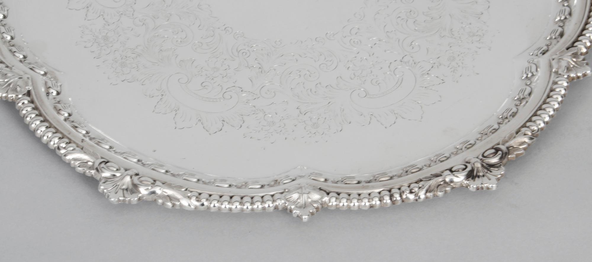 Antique English Victorian Silver Plated Salver Barker Ellis, 19th Century In Good Condition In London, GB