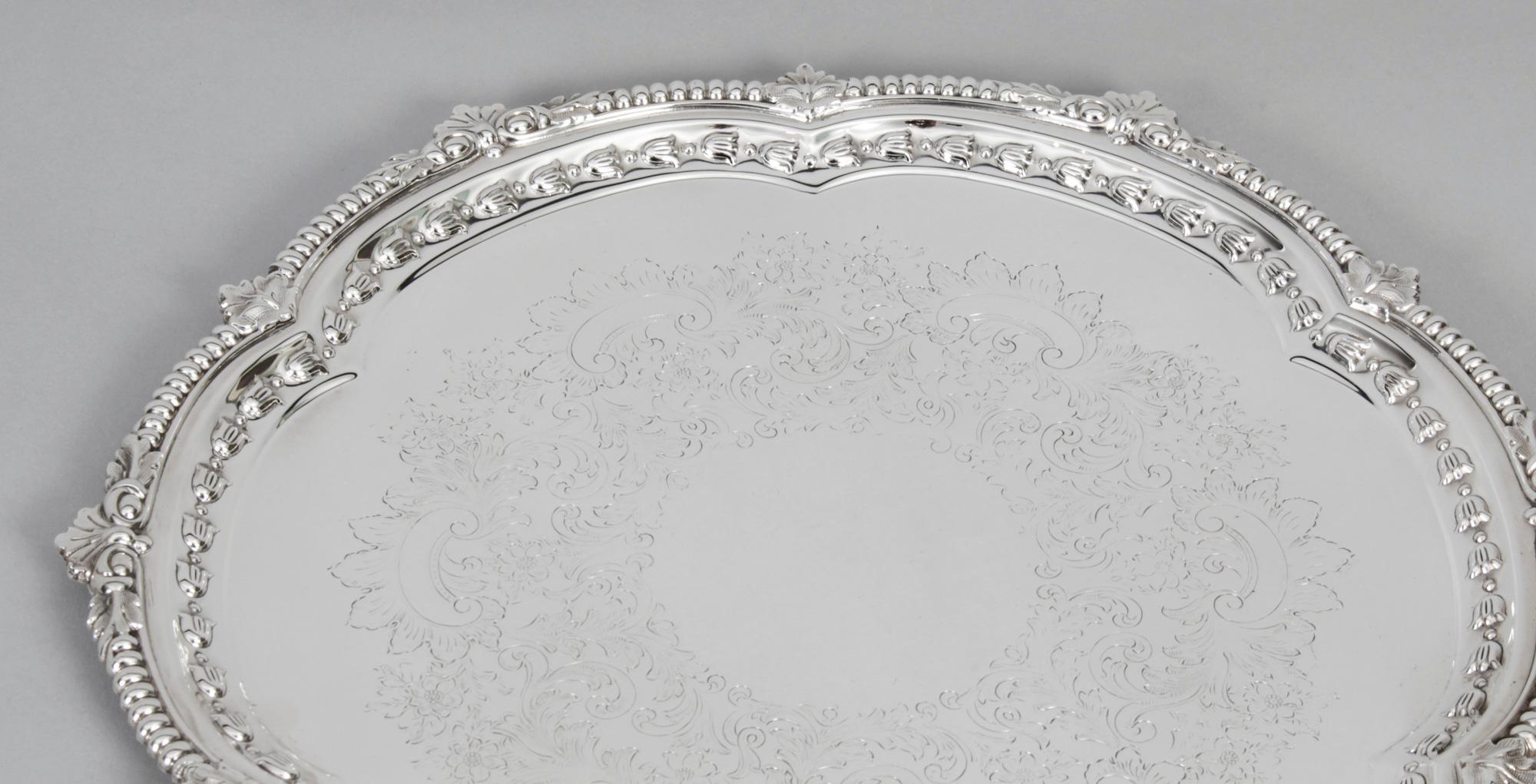 Antique English Victorian Silver Plated Salver Barker Ellis, 19th Century 2