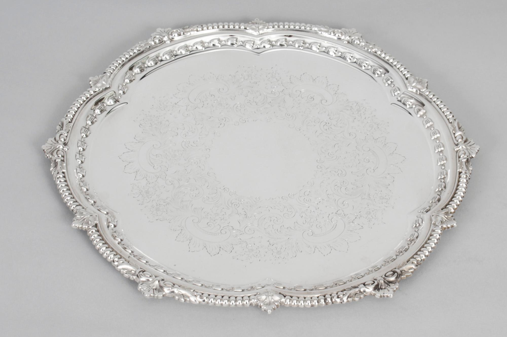 Antique English Victorian Silver Plated Salver Barker Ellis, 19th Century 4
