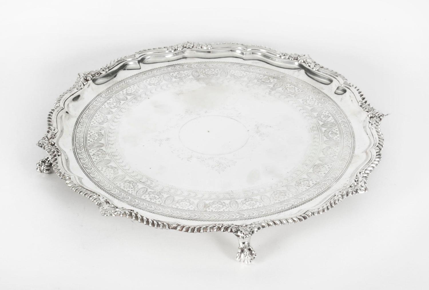 Antique English Victorian Silver Plated Salver James Dixon, 19th Century 7