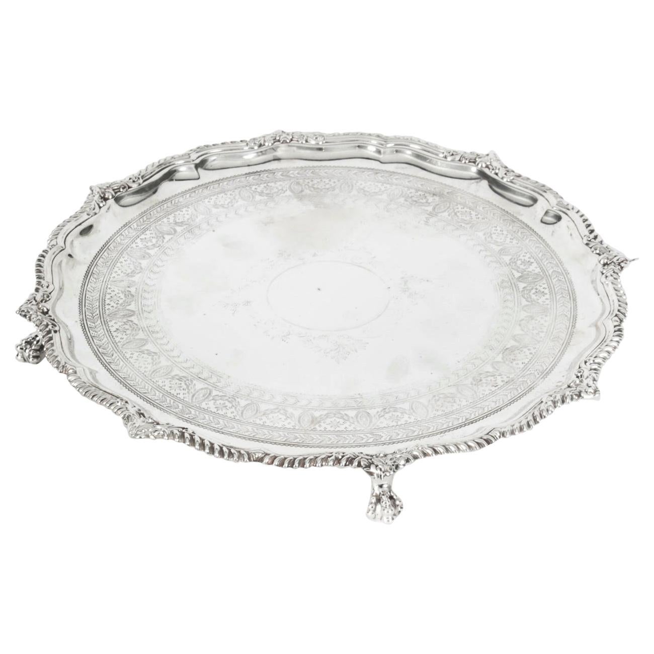 Antique English Victorian Silver Plated Salver James Dixon, 19th Century