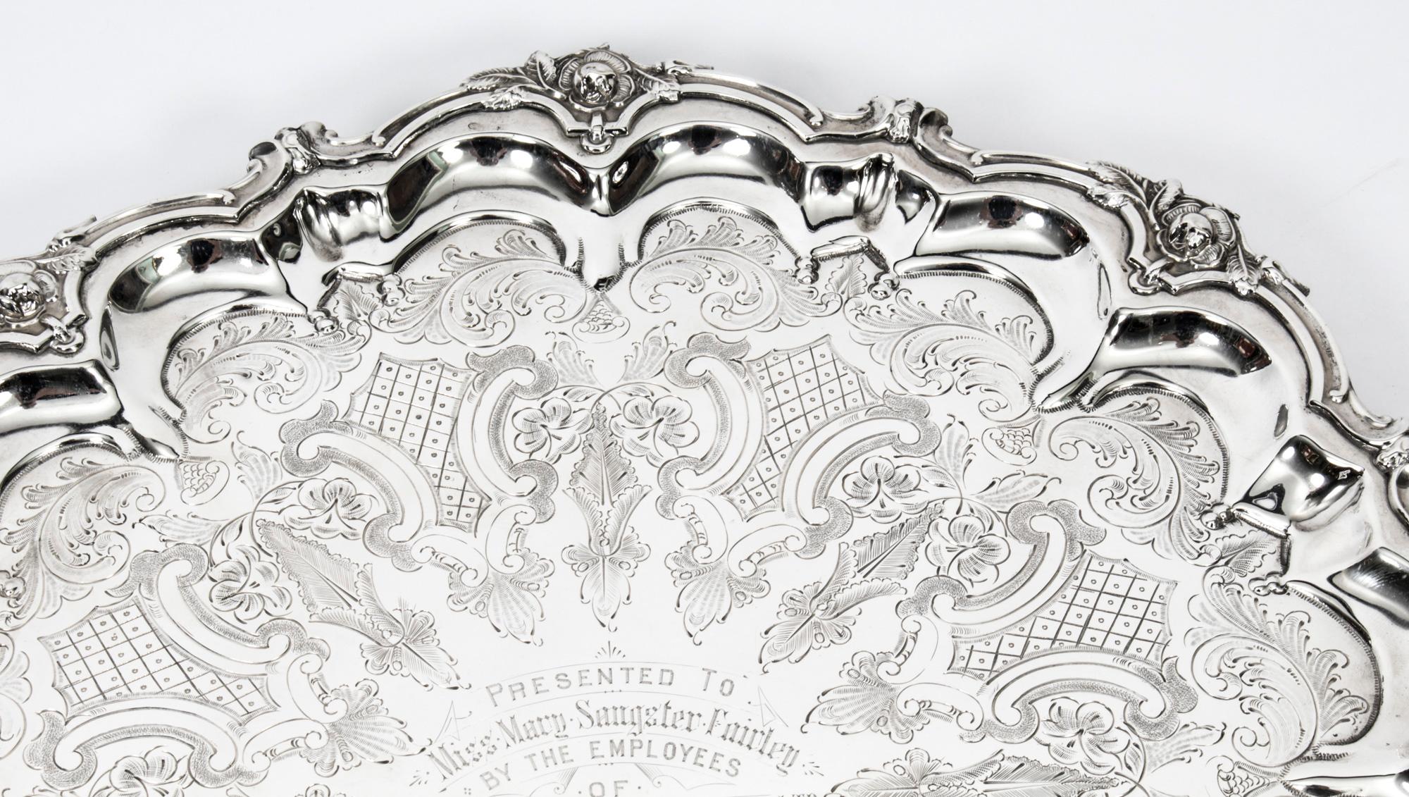 Antique English Victorian Silver Plated Salver Large, 19th Century In Good Condition In London, GB