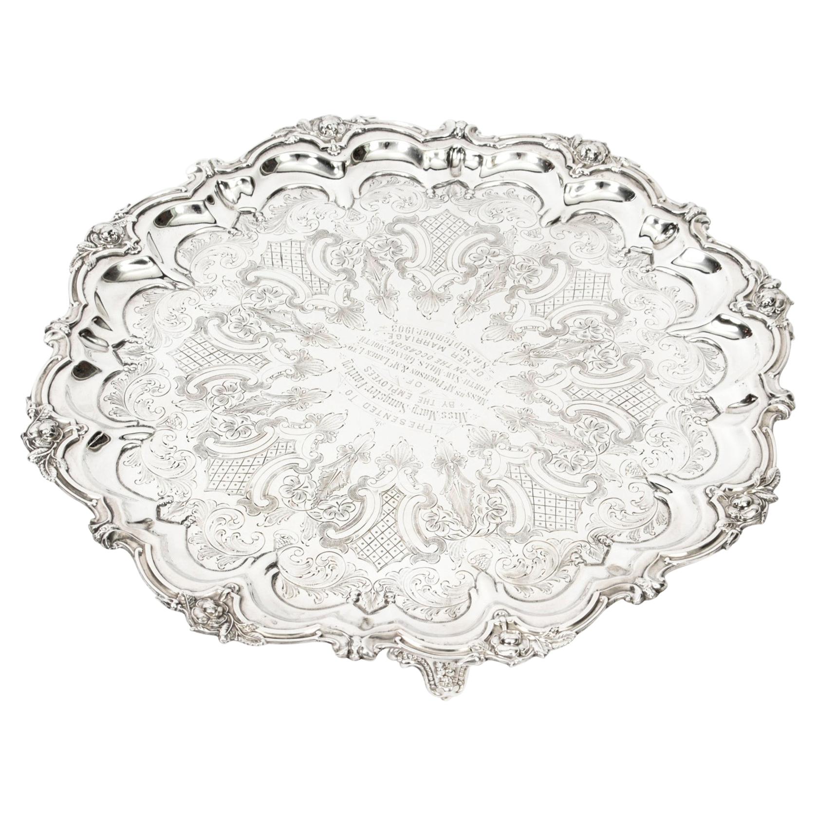 Antique English Victorian Silver Plated Salver Large, 19th Century