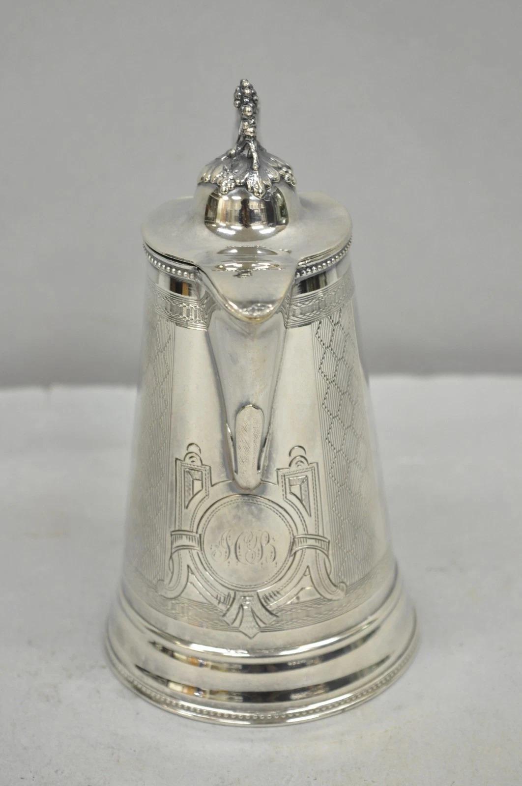 Antike englische viktorianische versilbert kleine Kaffeekanne Teekanne Creamer Monogramm (20. Jahrhundert) im Angebot