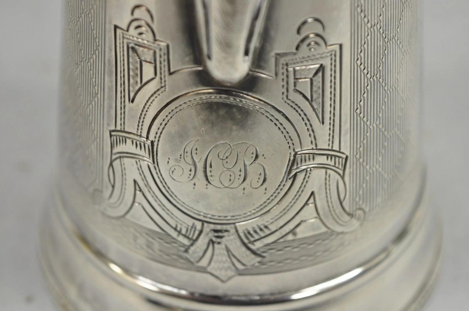 Antike englische viktorianische versilbert kleine Kaffeekanne Teekanne Creamer Monogramm im Angebot 1