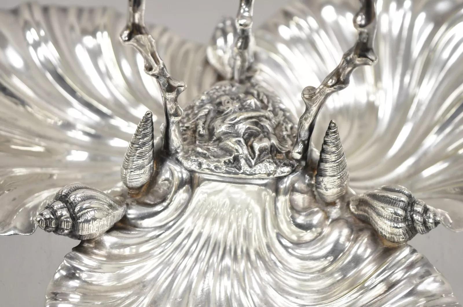 Antico piatto da caramelle nautico inglese vittoriano placcato in argento con tripla conchiglia di vongola in vendita 4