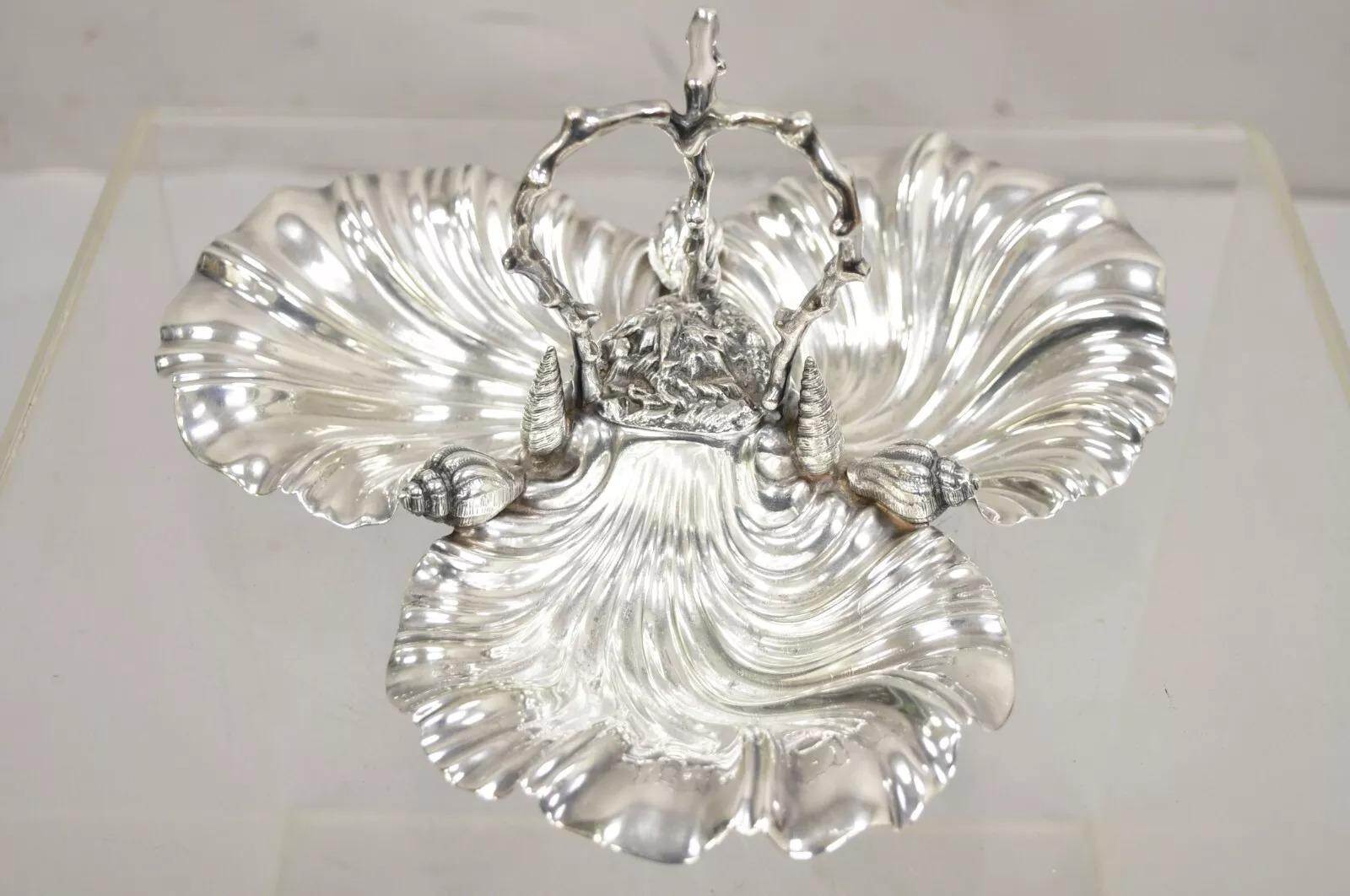 Antico piatto da caramelle nautico inglese vittoriano placcato in argento con tripla conchiglia di vongola in vendita 5