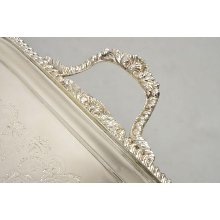 Antique English Victorian Silver Plated Twin Handle Serving Platter Tray For Sale 6