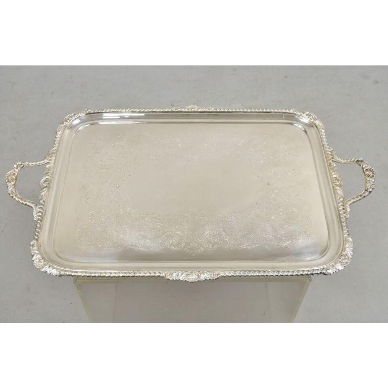Antique English Victorian Silver Plated Twin Handle Serving Platter Tray For Sale 7