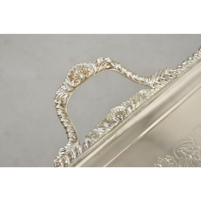 Antique English Victorian Silver Plated Twin Handle Serving Platter Tray. Circa early 20th century. Measurements: 1.5