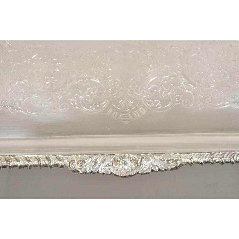 Antique English Victorian Silver Plated Twin Handle Serving Platter Tray For Sale 1