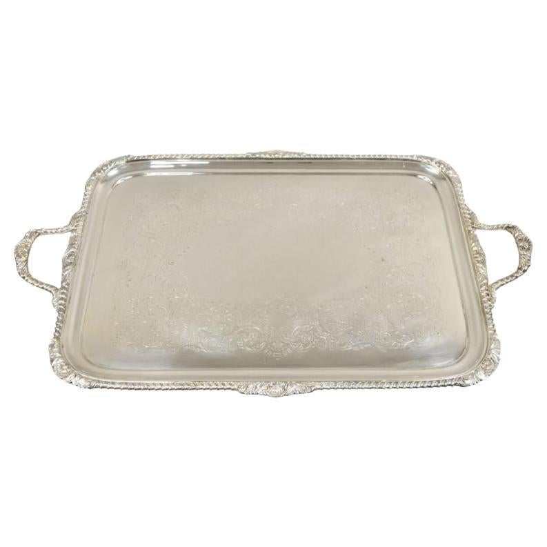Antique English Victorian Silver Plated Twin Handle Serving Platter Tray For Sale