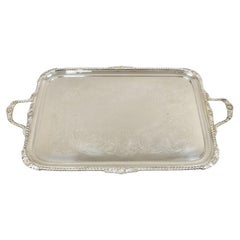 Used English Victorian Silver Plated Twin Handle Serving Platter Tray