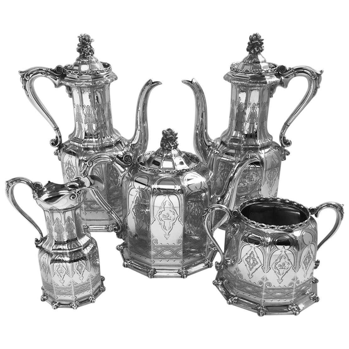 Antique English Victorian Silver Tea and Coffee Service
