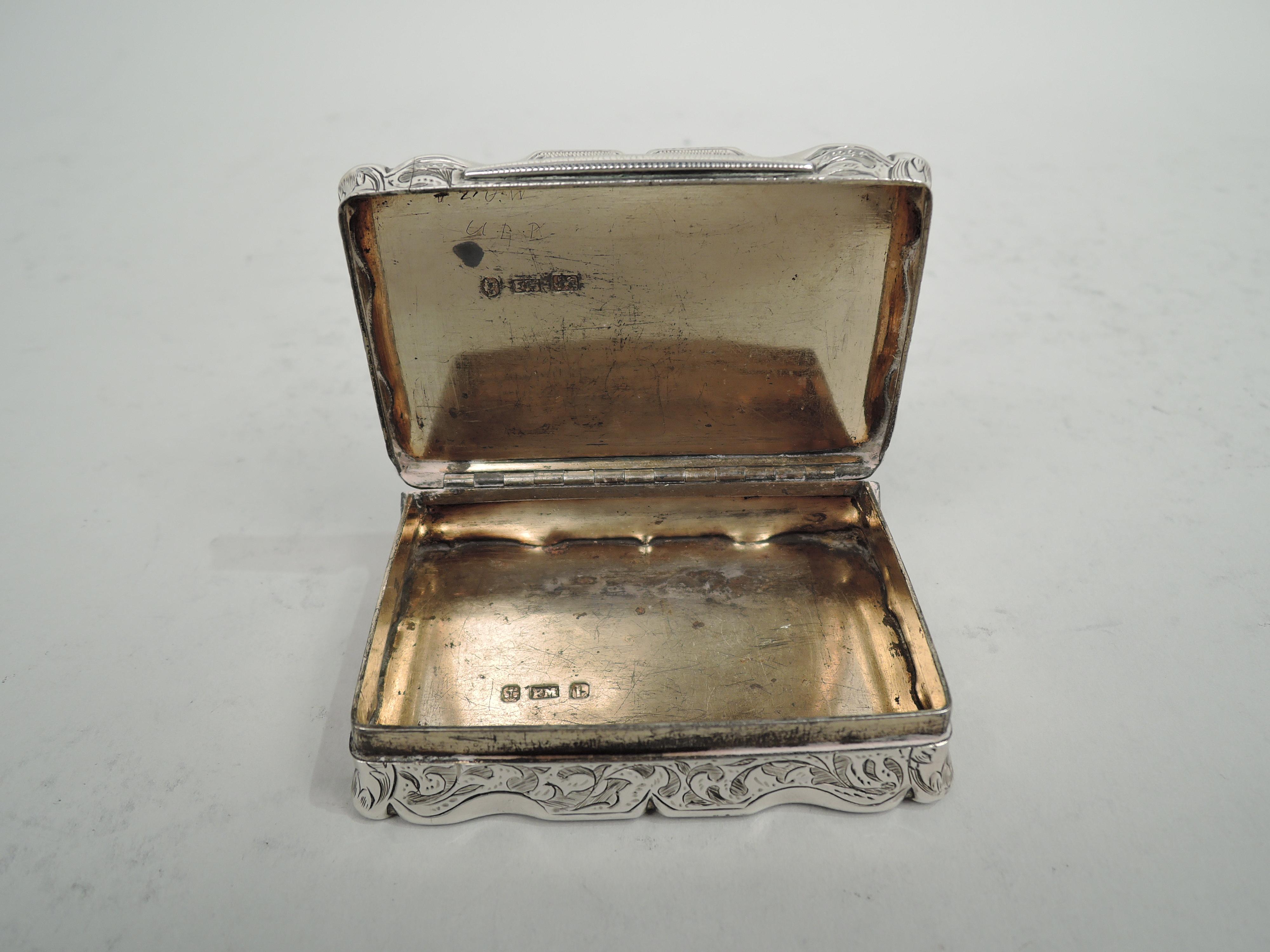 Sterling Silver Antique English Victorian Snuff Box with Music Teacher Presentation