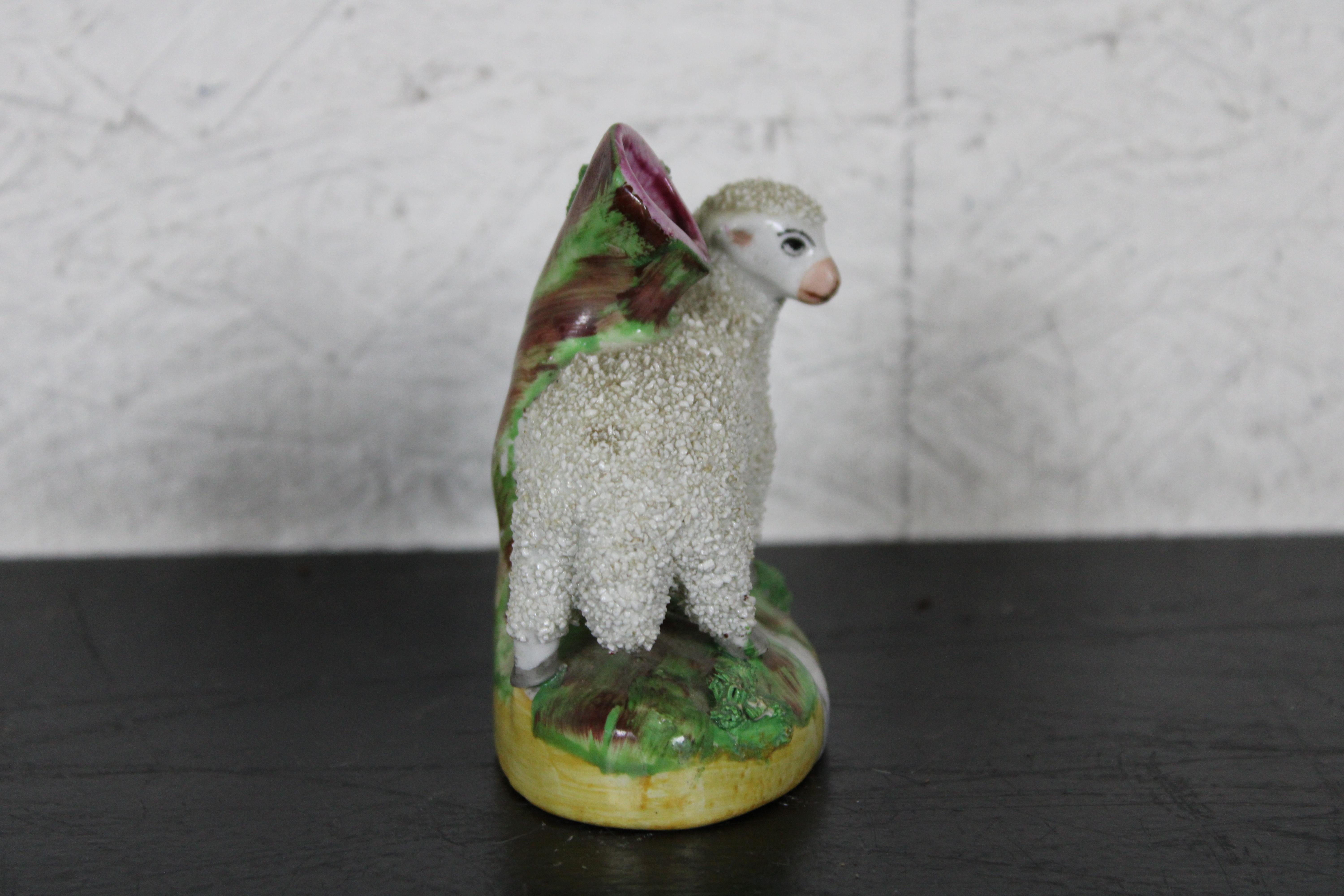 Porcelain Antique English Victorian Staffordshire Ware Confetti Sheep Lamb Spill Vase