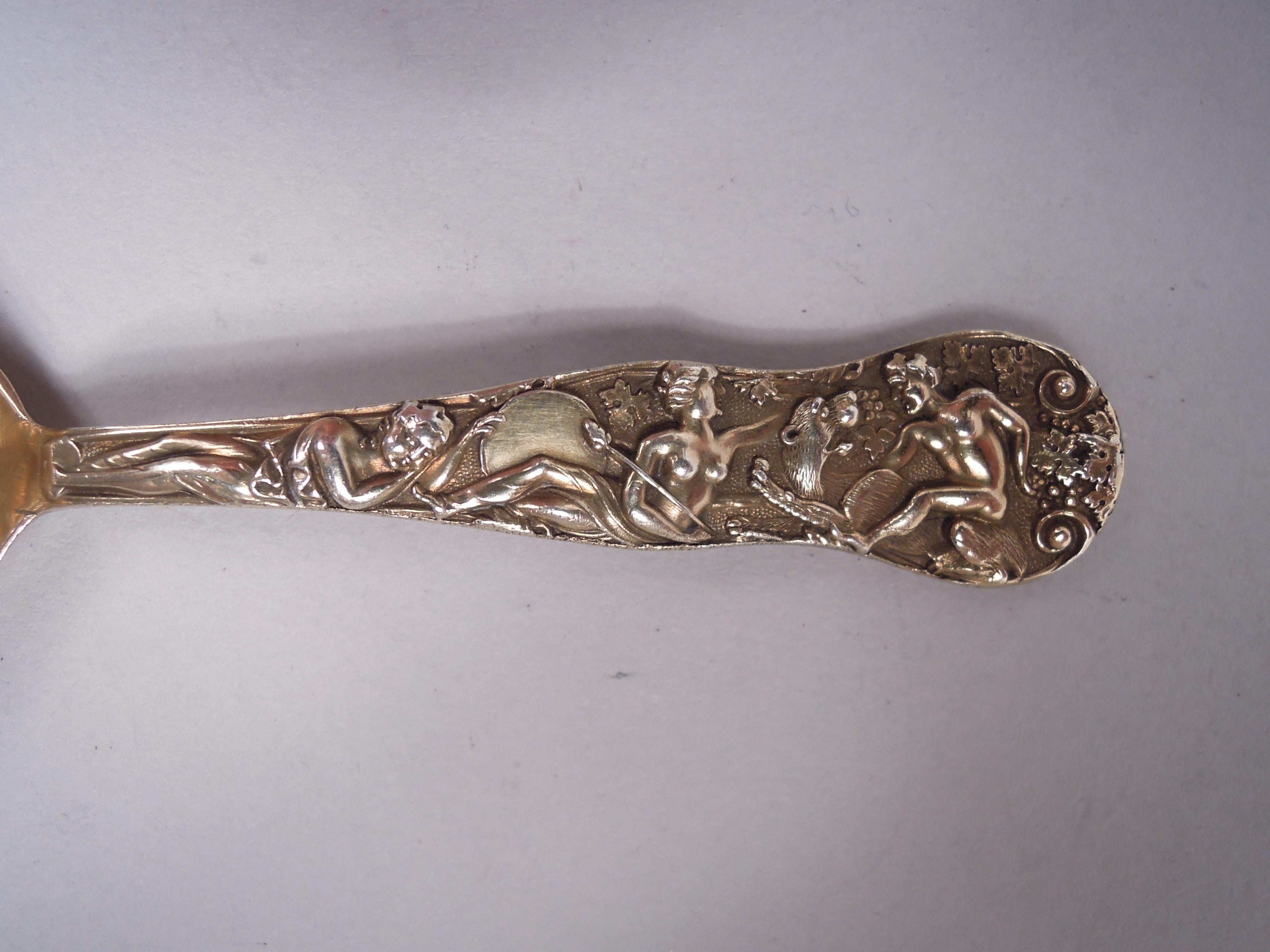 Regency Cuillère à thé anglaise victorienne ancienne de chasse à cerfs en argent doré, 1871 en vente