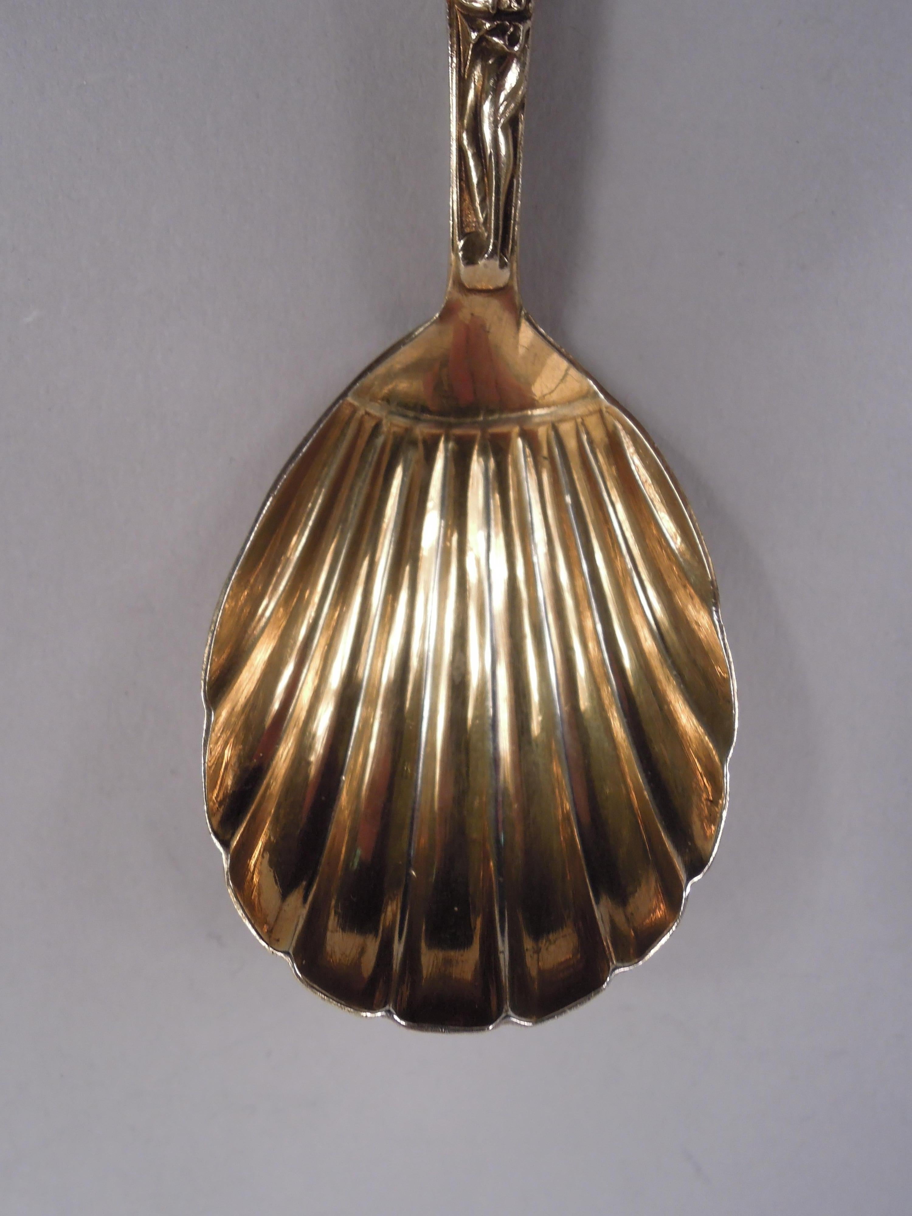 Doré Cuillère à thé anglaise victorienne ancienne de chasse à cerfs en argent doré, 1871 en vente