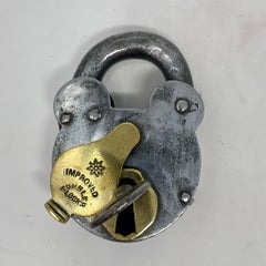 Antique English Victorian Steel and Brass Padlock with Key, Circa 1890's.