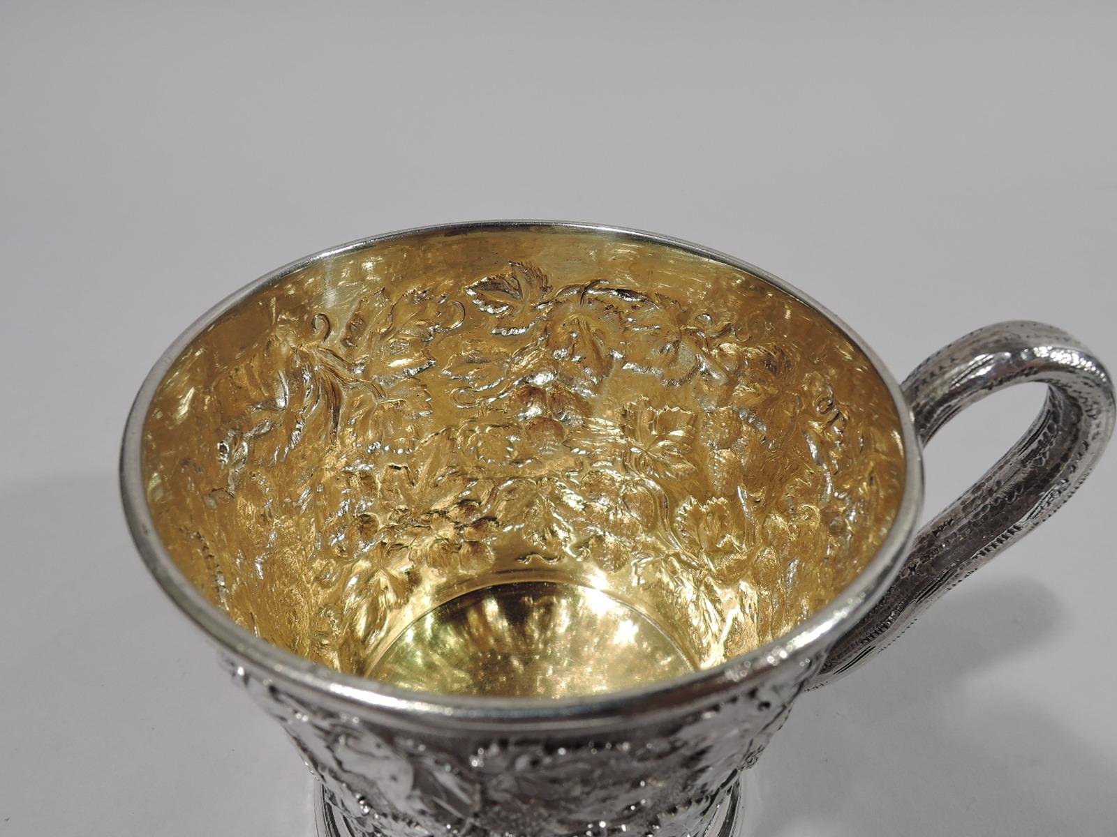 Mid-19th Century Antique English Victorian Sterling Silver Baby Cup with Berries