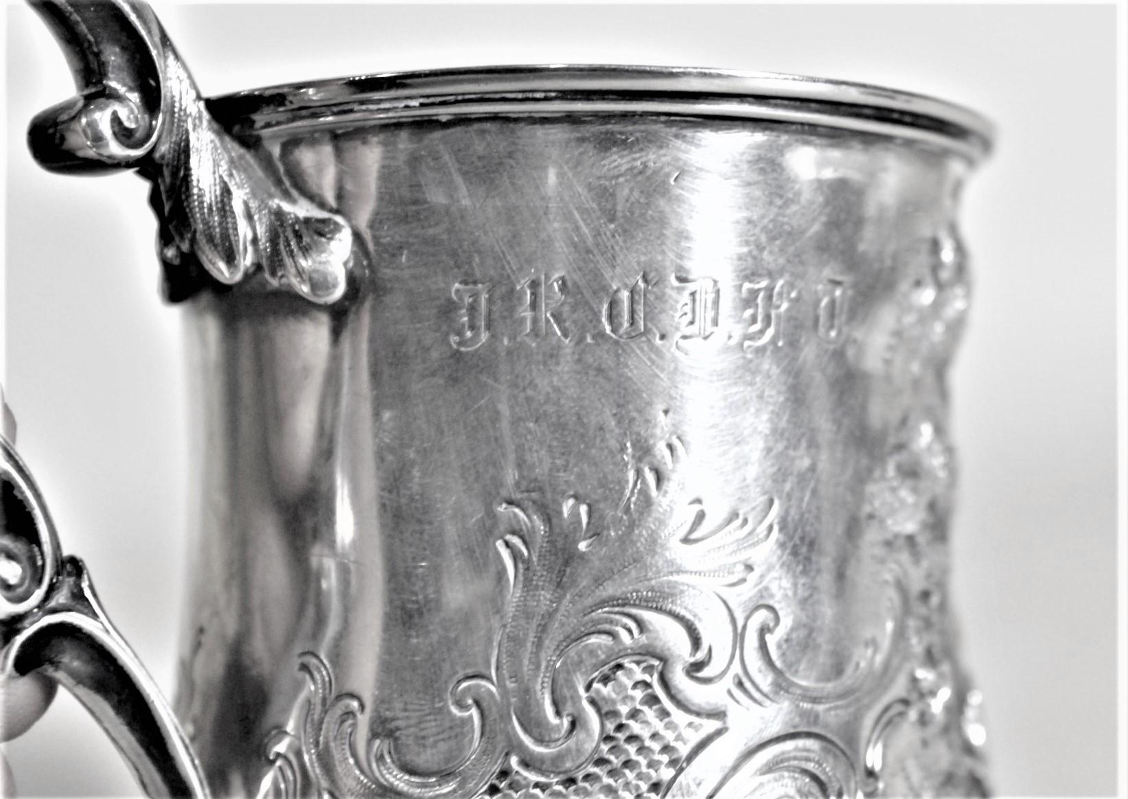 Antique English Victorian Sterling Silver Christening Cup with Boys Playing Tops For Sale 3