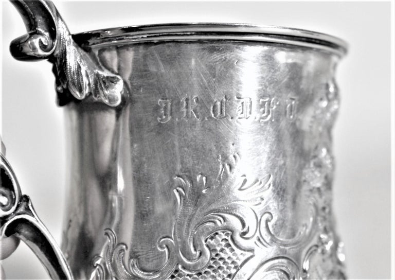 Antique English Victorian Sterling Silver Christening Cup with Boys Playing Tops For Sale 5