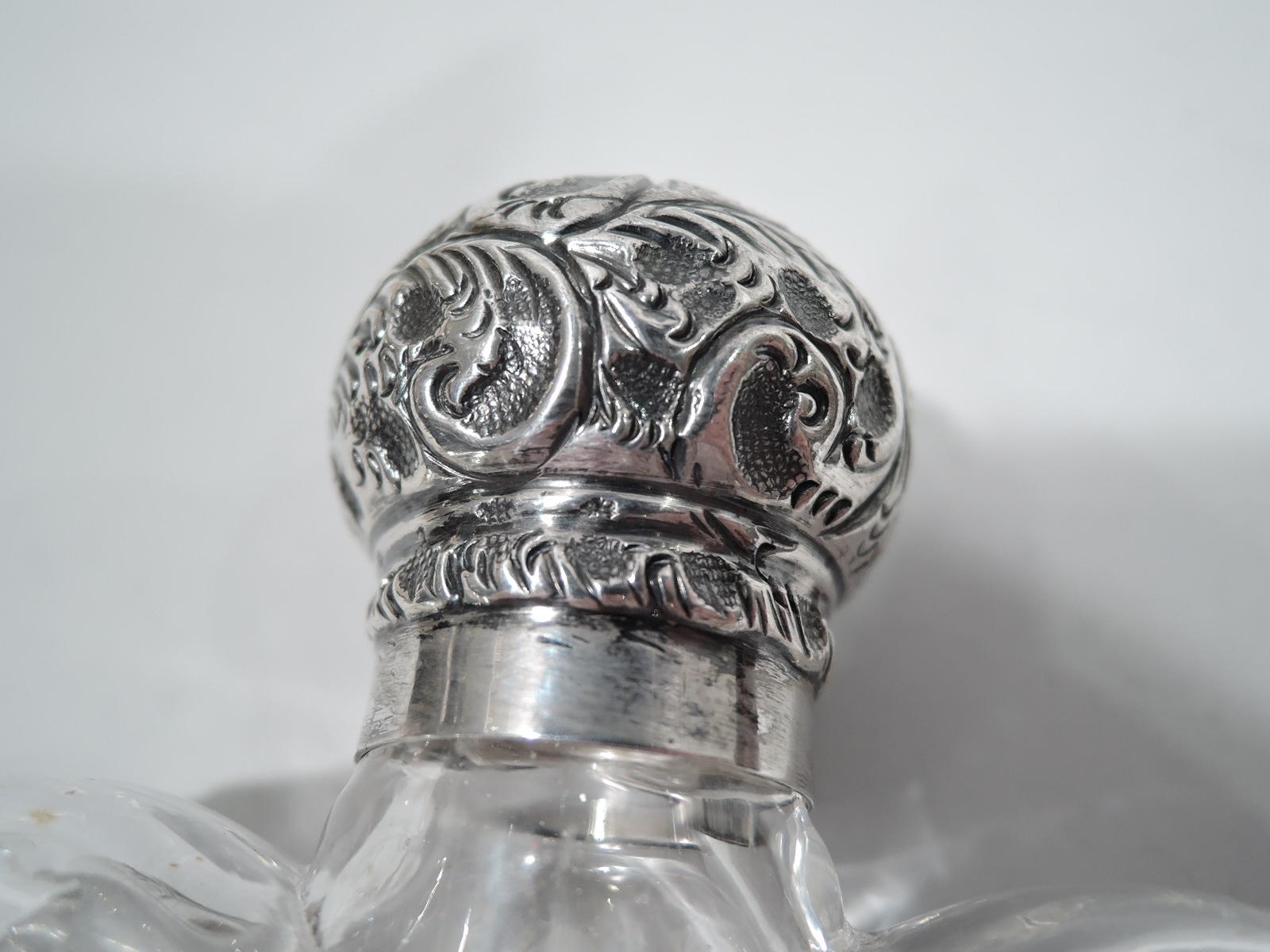 Antique English Victorian Sterling Silver and Cut-Glass Heart Flask 1