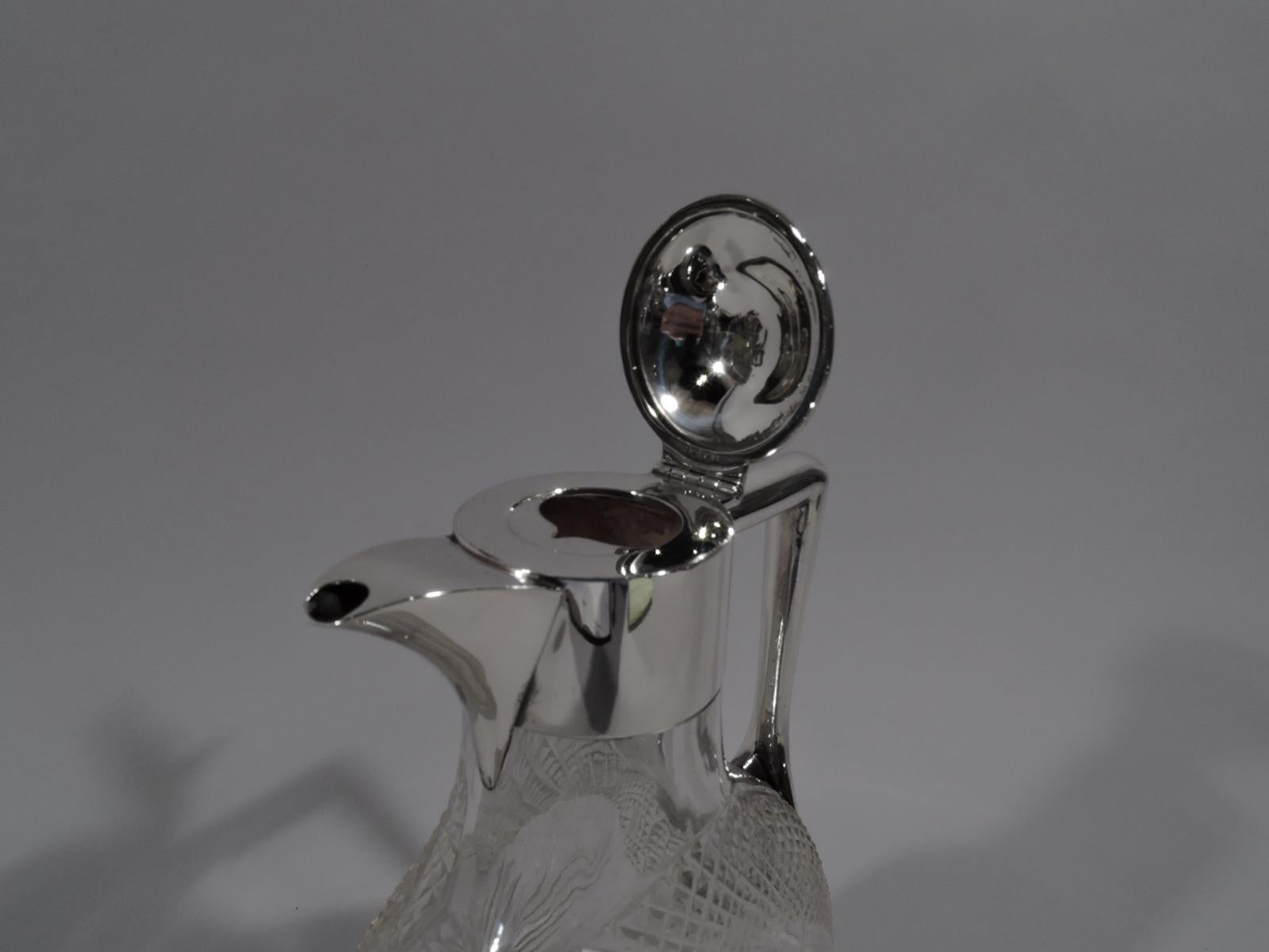 Late 19th Century Antique English Victorian Sterling Silver and Cut-Glass Moon Decanter