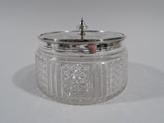 Antique English Victorian Sterling Silver and Cut-Glass Vanity Jar