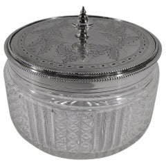 Antique English Victorian Sterling Silver and Cut-Glass Vanity Jar