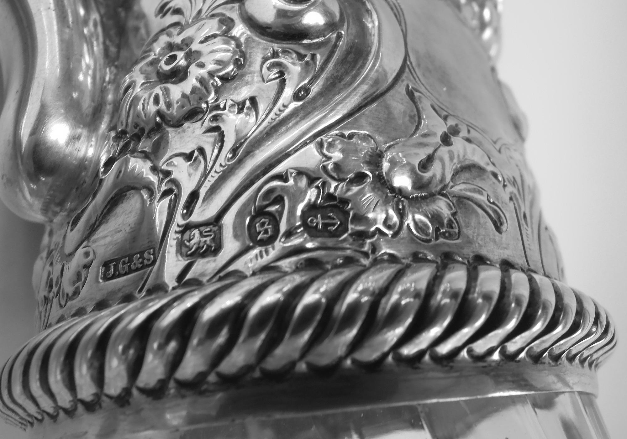 Antique English Victorian Sterling Silver & Rock Crystal-Cut Decanter For Sale 8