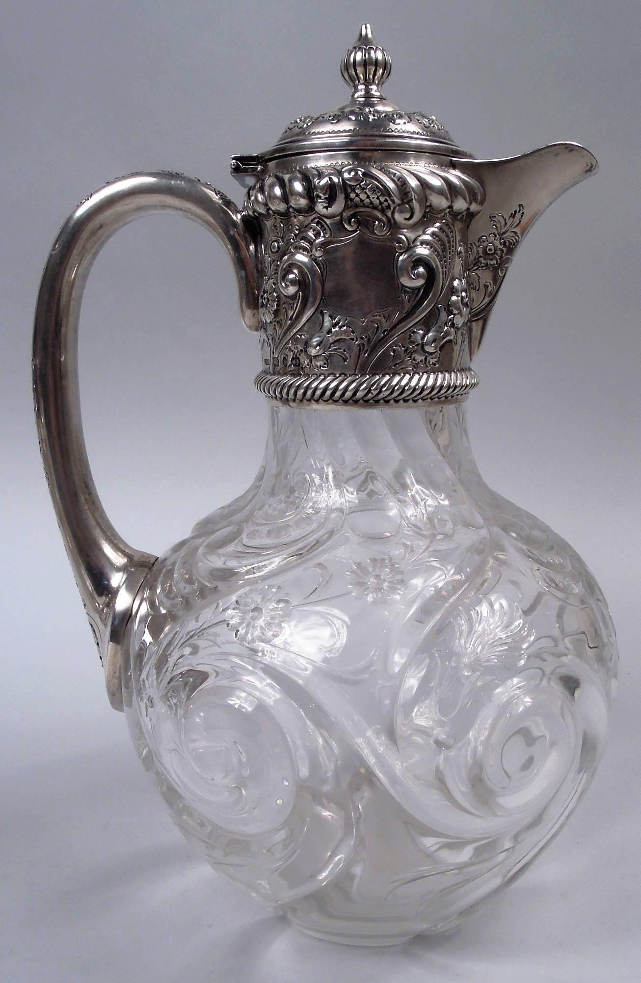 Antique English Victorian Sterling Silver & Rock Crystal-Cut Decanter For Sale 1
