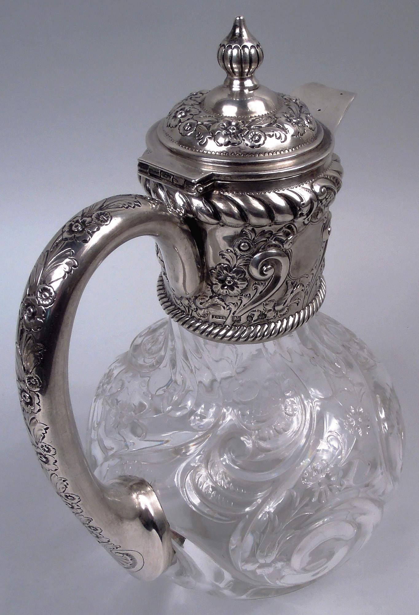 Antique English Victorian Sterling Silver & Rock Crystal-Cut Decanter For Sale 2