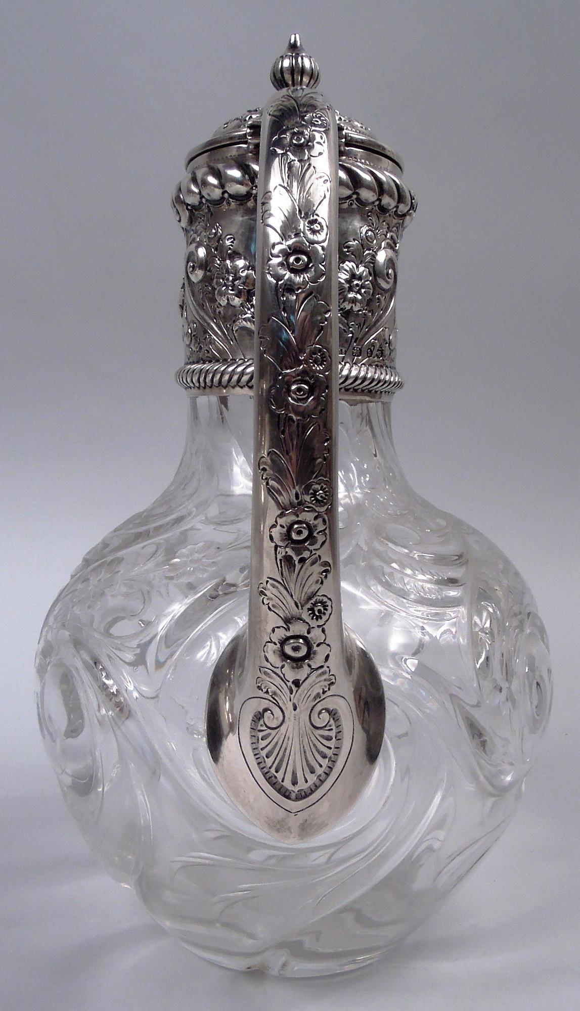 Antique English Victorian Sterling Silver & Rock Crystal-Cut Decanter For Sale 3