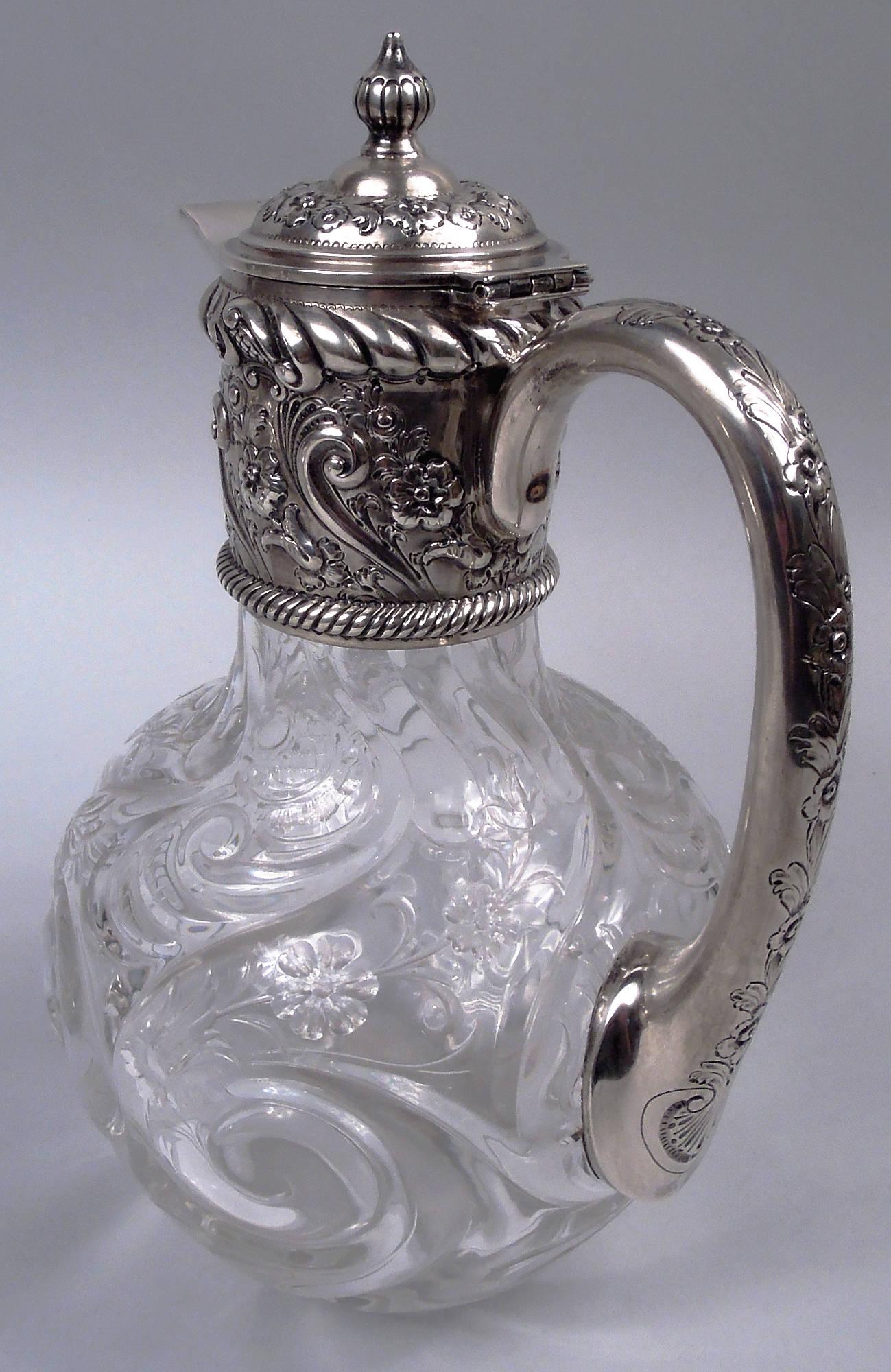 Antique English Victorian Sterling Silver & Rock Crystal-Cut Decanter For Sale 4