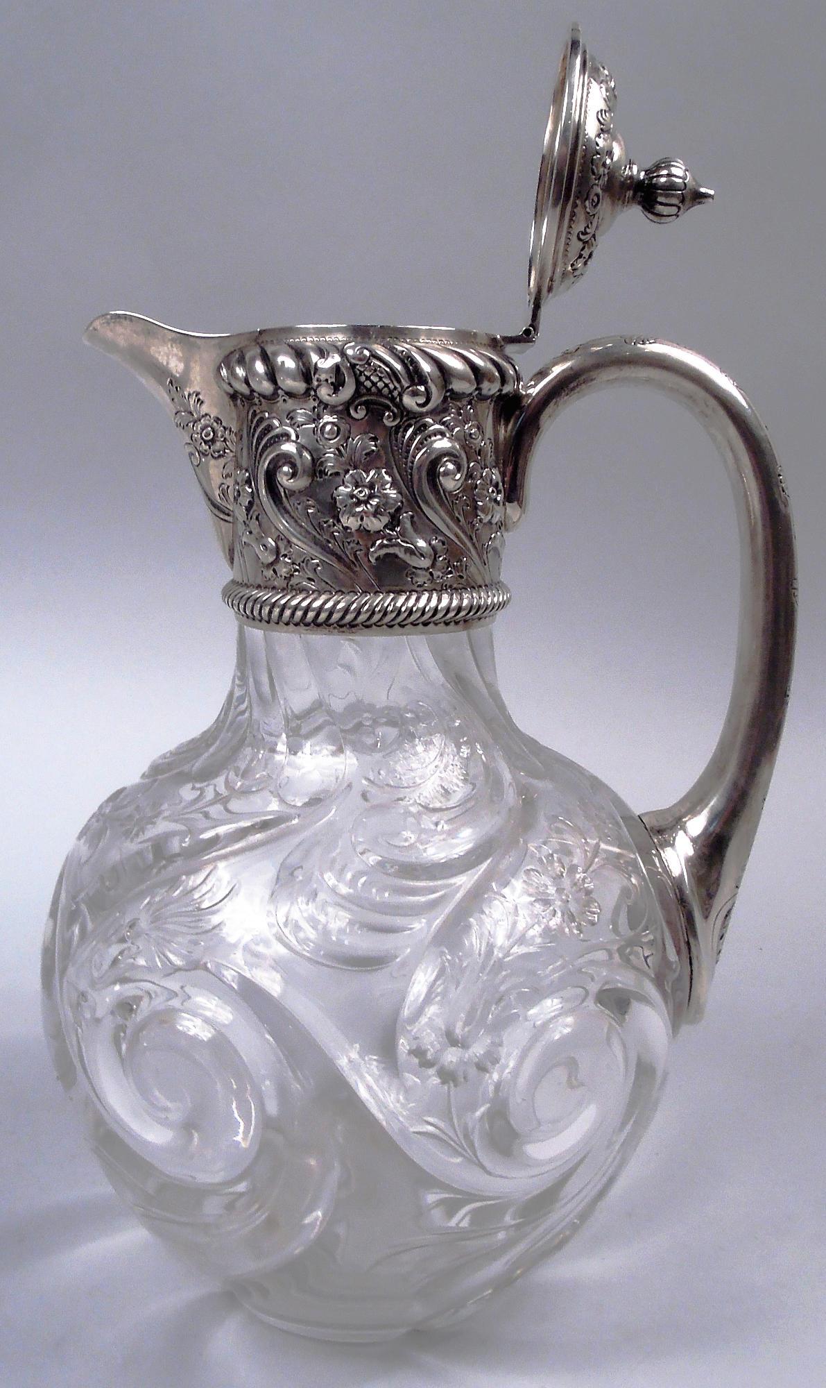 Antique English Victorian Sterling Silver & Rock Crystal-Cut Decanter For Sale 5
