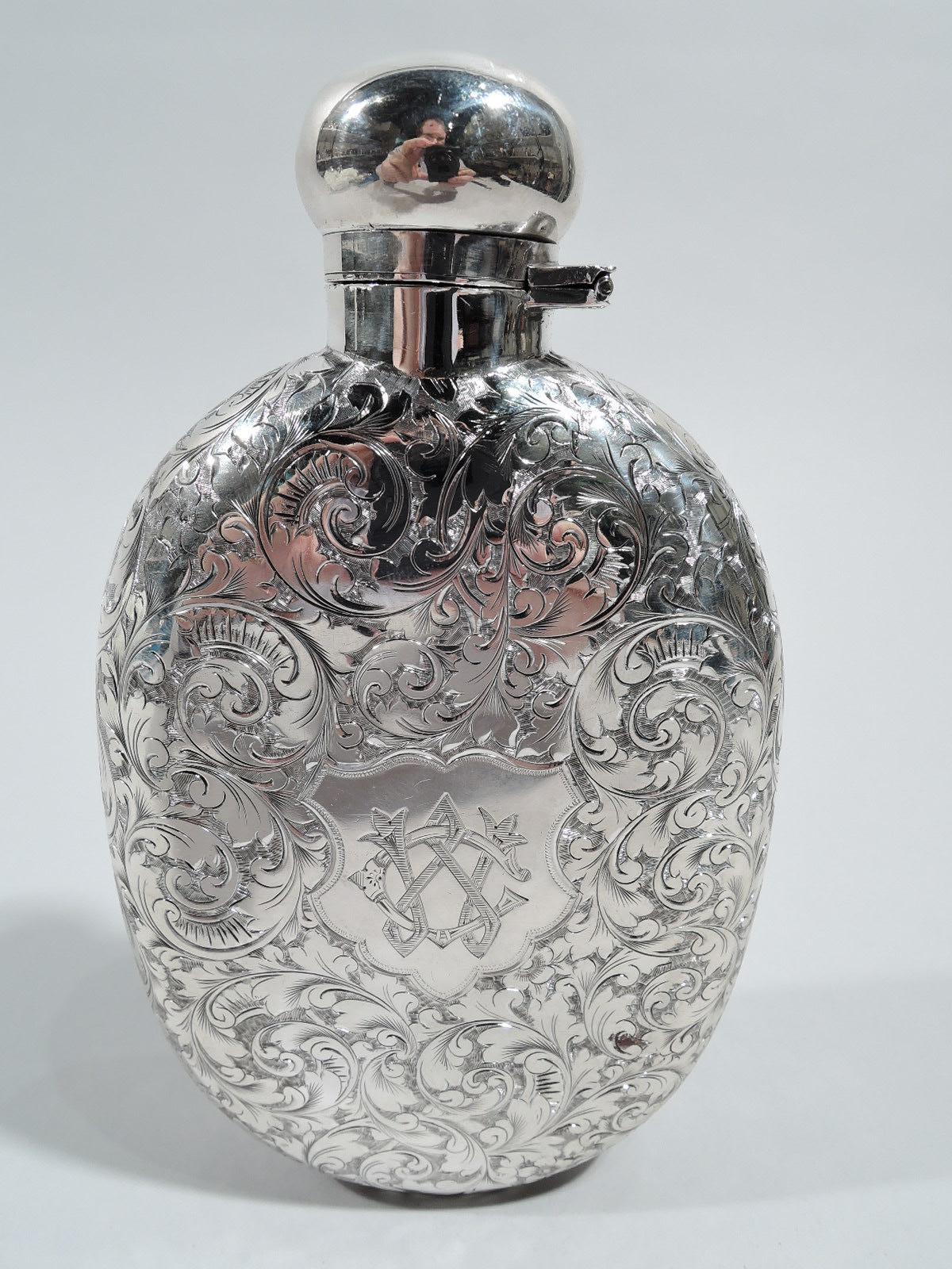 Antique English Victorian Sterling Silver Flask by Elkington In Excellent Condition In New York, NY
