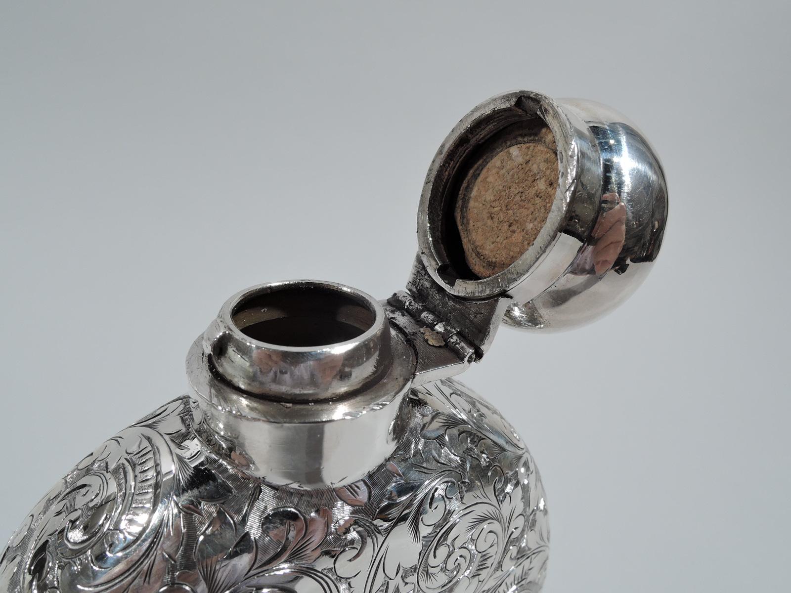 Late 19th Century Antique English Victorian Sterling Silver Flask by Elkington