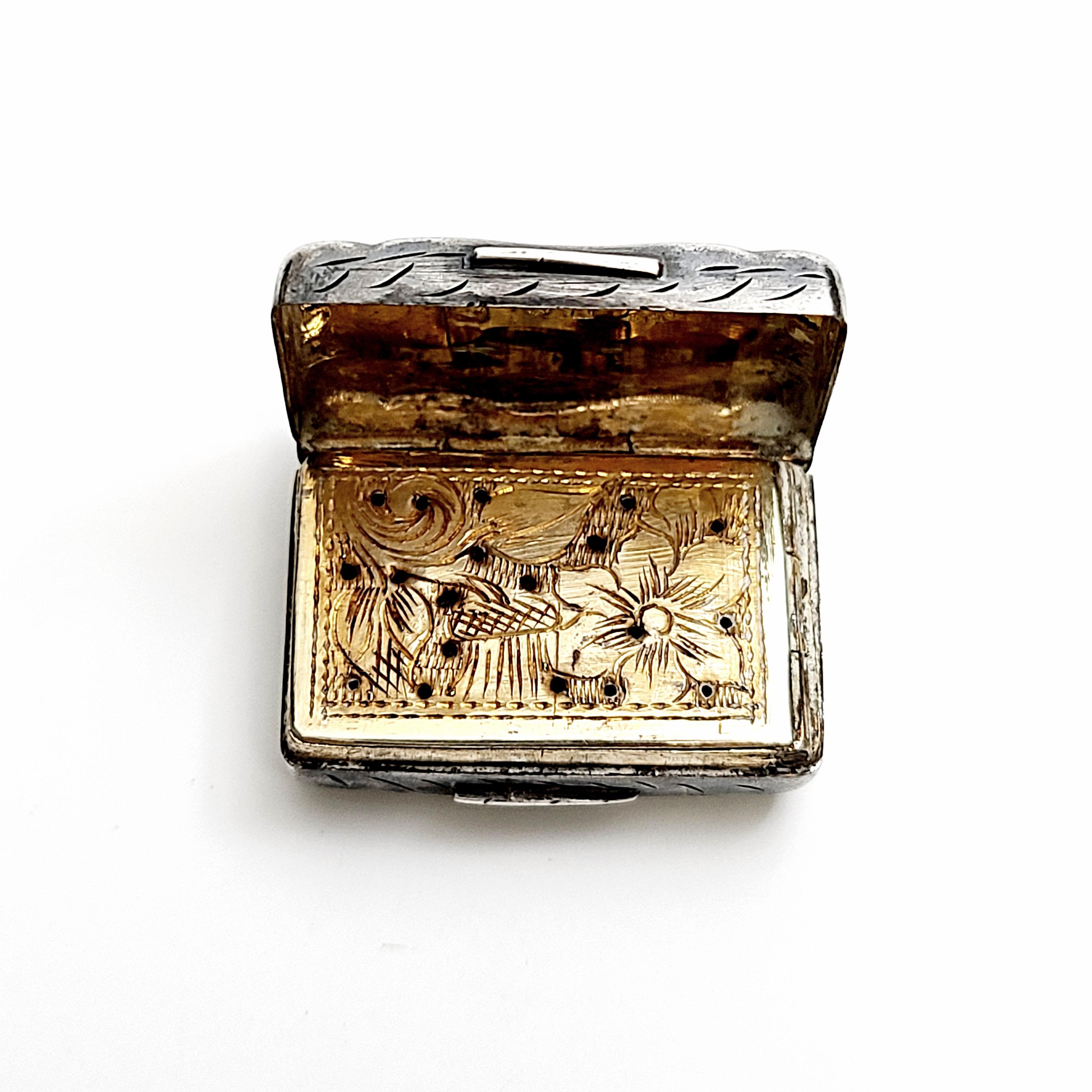 Mid-19th Century Antique English Victorian Sterling Silver Gilt Vinaigrette Box Frederick Marson